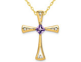 3/10 Carat (ctw) Amethyst Cross Pendant Necklace in 14K Yellow Gold with Chain